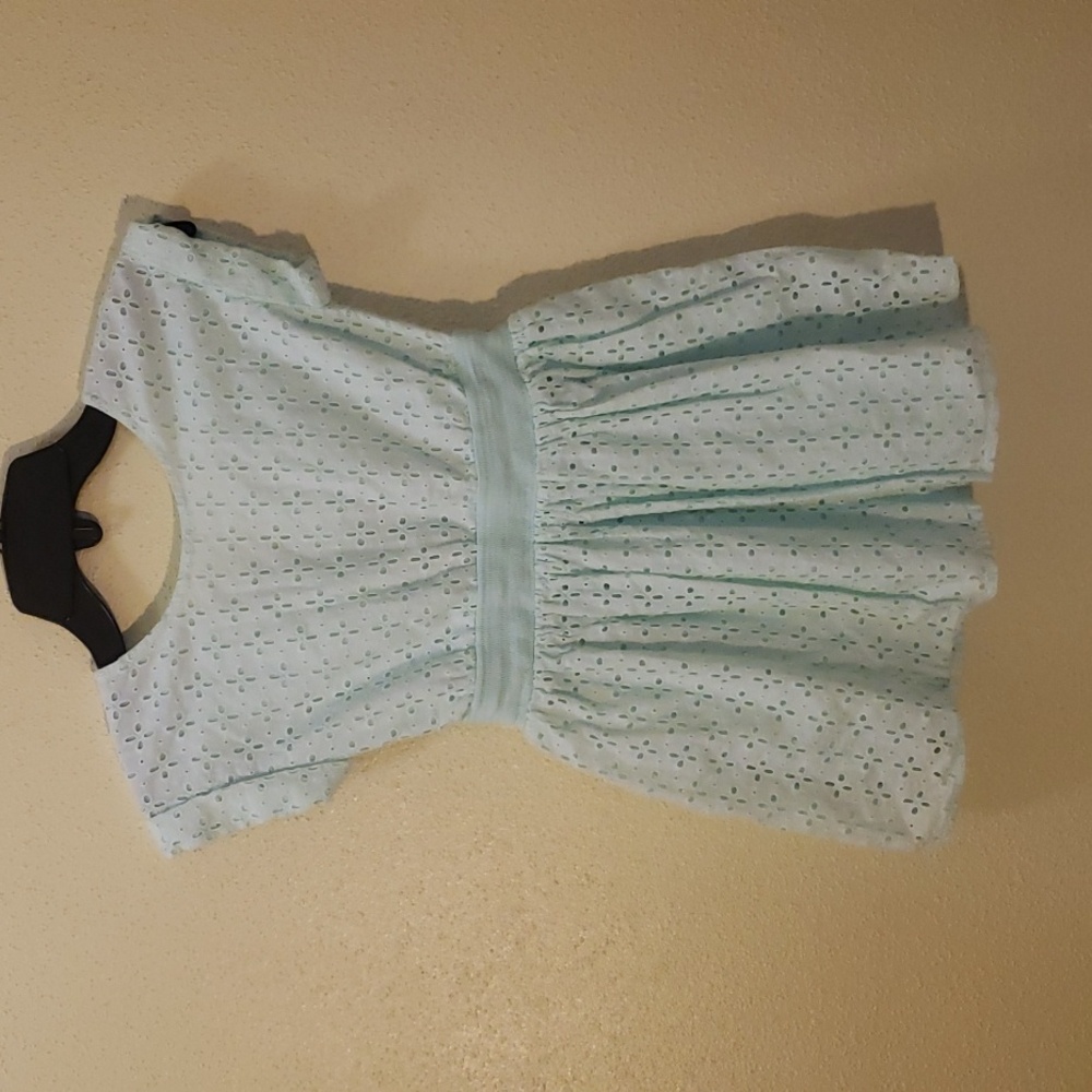 Cat & Jack Toddler Girl Mint eyelet dress with bow. Size 4T,PRE-OWNED